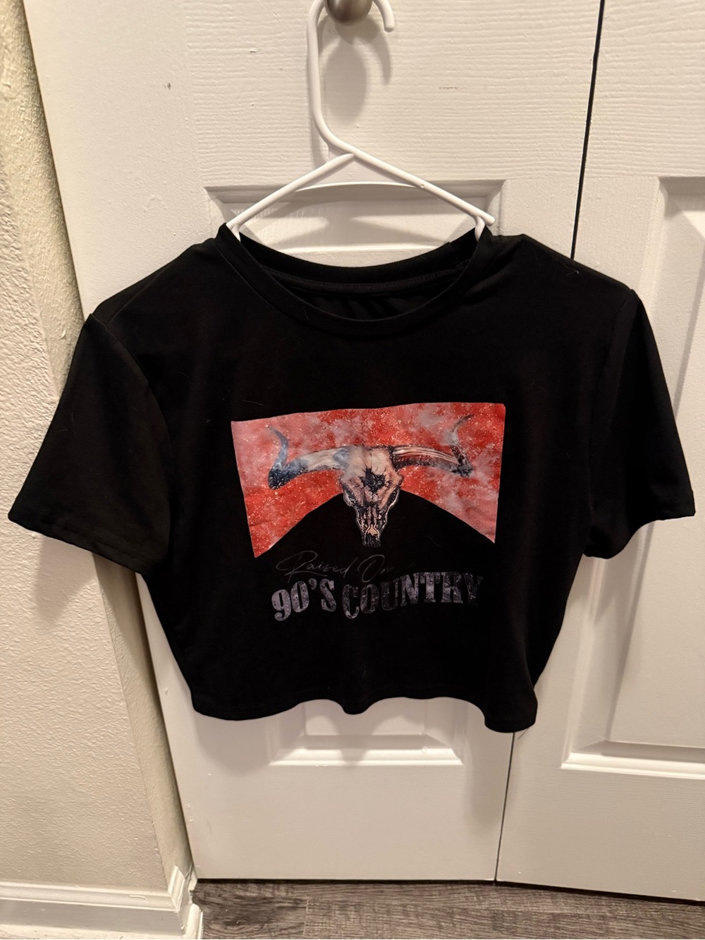 SHEIN Black Graphic Crop Top with Red Accent